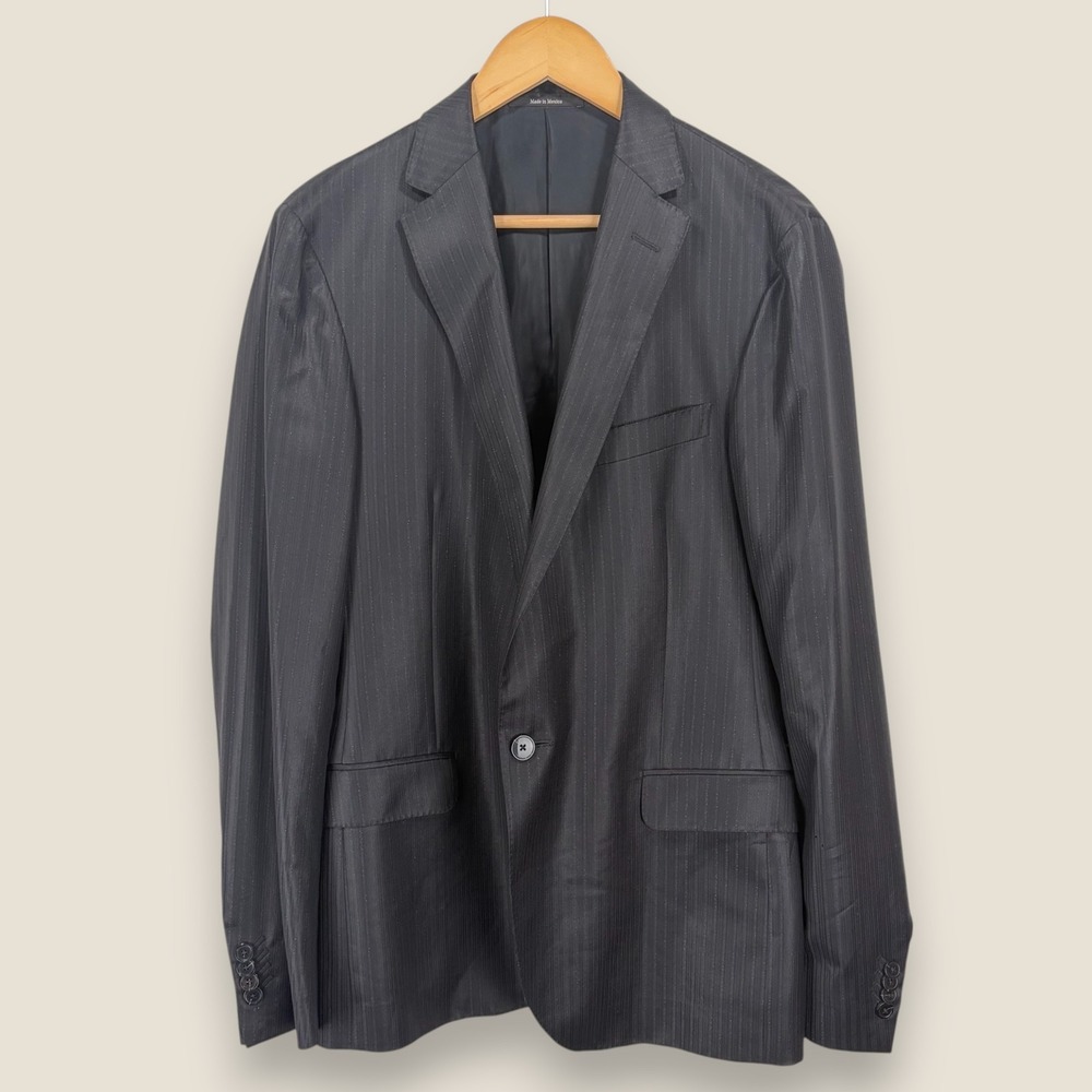 Z Zegna Blazer Suit Jacket Men 42L (52 EUR) Black Sheen Wool 2 Button Luxury